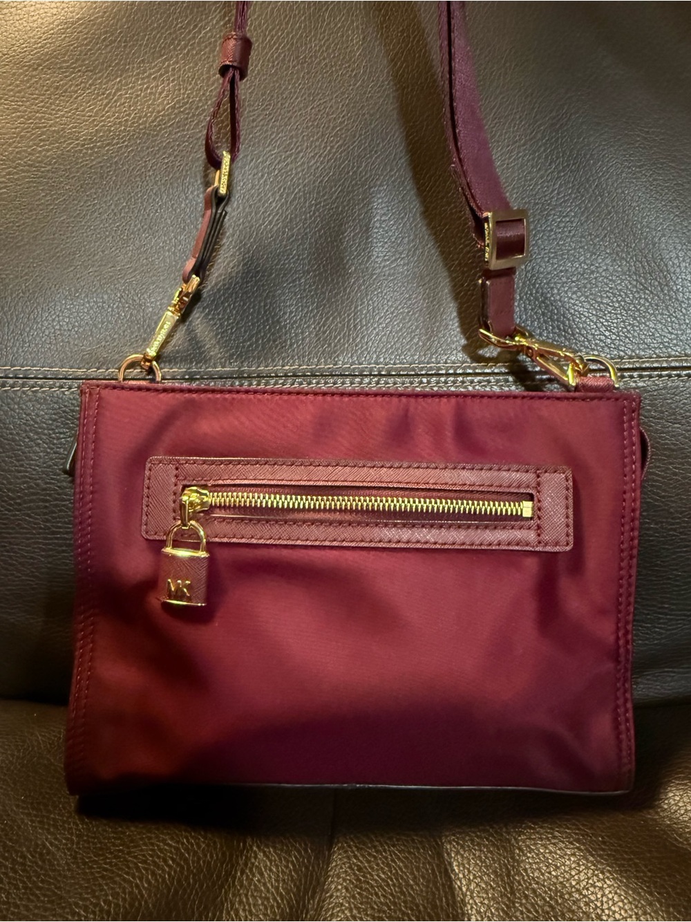 Michael Kors Burgundy Crossbody with Gold-Tone Hardware